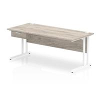 Impulse 1800x800 Desk Grey Oak/White Cantilever Leg 1 Drawer Fixed Ped