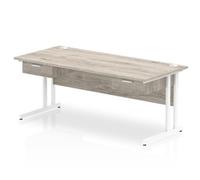 Impulse 1800x800 Desk Grey Oak/White Cantilever Leg 1 Drawer Fixed Ped