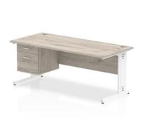 Impulse 1800x800 Desk Grey Oak White Leg 1x2 Drawer Fixed Pedestal