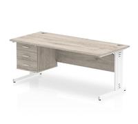 dynamic Impulse Office Desk Rectangular Grey Oak Cantilever 3 Drawers 1 Pedestal 1,800 (W) x 800 (D) x 730 (H) mm MFC (Melamine Faced Chipboard)