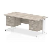 Impulse 1800x800 Desk Grey Oak White Leg 2x3 Drawer Fixed Pedestal