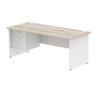 Impulse 1800x800 Desk Grey Oak/White Panel End 1x3 Drawer Fixed Ped