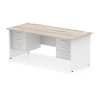 Impulse Bench 1800 X 800mm Straight Desk Grey Oak Top White Panel End Leg with 2