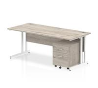 Impulse 1800x800 Desk Grey Oak WhiteCantilever Leg+ Mobile Ped
