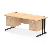 Impulse 1800 x 800mm Straight Office Desk Maple Top Black Cantilever Leg Workstation 1 x 2 Drawer 1 x 3 Drawer Fixed Pedestal