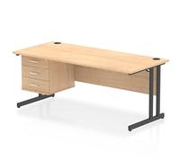 Impulse 1800x800 Desk Maple/Black Cantilever Leg 1x3 Drawer Fixed Ped