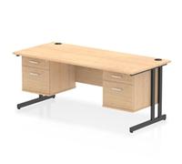 Impulse 1800 x 800mm Straight Office Desk Maple Top Black Cantilever Leg Workstation 2 x 2 Drawer Fixed Pedestal