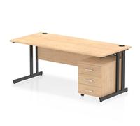 Impulse 1800x800 Desk Maple/Black Cantilever Leg 3 Drawer Mobile Ped