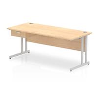 Impulse 1800x800 Desk Maple/Silver Cantilever Leg 1x1 Drawer Fixed Ped