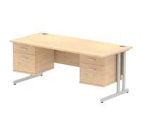 Impulse 1800x800 Desk Maple Silver Cantilever Leg + 2x Fixed Pedestal