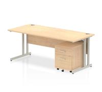 Impulse 1800x800 Desk Maple Top Silver Cantilever Leg+ Mobile Ped
