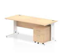 Impulse Bench 1800 X 800mm Straight Office Desk Maple Top White Cable Managed Le