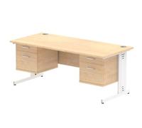 Impulse 1800x800 Desk Maple Top White Leg + 2 Fixed Peds
