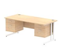 Impulse 1800x800 Desk Maple White Cantilever Leg + 2x Fixed Pedestal