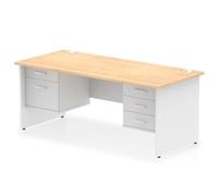 Impulse 1800 x 800mm Straight Office Desk Maple Top White Panel End Leg with 1 x 2 Drawer and 1 x 3 Drawer Fixed Pedestal