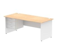 Impulse 1800 x 800mm Straight Office Desk Maple Top White Panel End Leg with 1 x 3 Drawer Fixed Pedestal