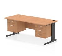 Impulse 1800x800 Desk Oak/Black Cable Managed 2 & 3 Drawer Fixed Peds
