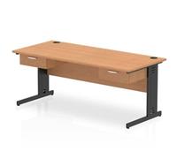 Impulse 1800x800 Desk Oak/Black Cable Managed Leg 2x1 Drawer Fixed Ped