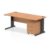 Impulse 1800x800 Desk Oak/Black Cable Managed Leg 3 Drawer Mobile Ped