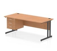 Impulse 1800x800 Desk Oak/Black Cantilever Leg 1x3 Drawer Fixed Ped