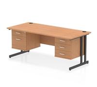 Impulse 1800x800 Desk Oak/Black Cantilever Leg 2 & 3 Drawer Fixed Peds