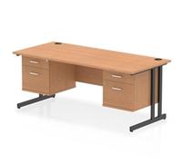 Impulse 1800x800 Desk Oak/Black Cantilever Leg 2x2 Drawer Fixed Ped