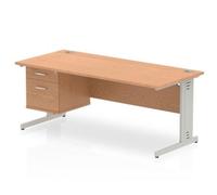 Impulse 1800x800 Desk Oak Silver Cable Managed Leg + Fixed Pedestal