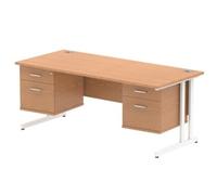 Impulse 1800x800 Desk Oak White Cantilever 2x2 Drawer Fixed Pedestal