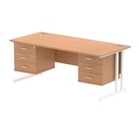 Impulse 1800x800 Desk Oak White Cantilever 2x3 Drawer Fixed Pedestal