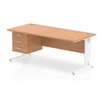 Impulse 1800x800 Desk Oak White Leg 1x3 Drawer Fixed Pedestal
