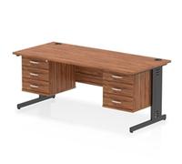 Impulse 1800x800 Desk Walnut/Black Cable Managed 2x3 Drawer Fixed Peds