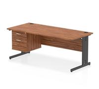 Impulse 1800x800 Desk Walnut/Black Cable Managed Leg 2 Dr Fixed Ped