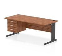 Impulse 1800x800 Desk Walnut/Black Cable Managed Leg 3 Dr Fixed Ped