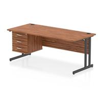 Impulse 1800x800 Desk Walnut/Black Cantilever Leg 1x3 Drawer Fixed Ped