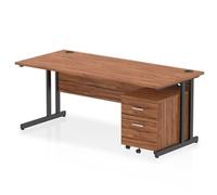 Impulse 1800x800 Desk Walnut/Black Cantilever Leg 2 Drawer Mobile Ped