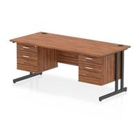 Impulse 1800x800 Desk Walnut/Black Cantilever Leg 2x2 Drawer Fixed Ped