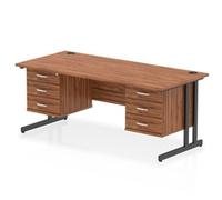 Impulse 1800x800 Desk Walnut/Black Cantilever Leg 2x3 Drawer Fixed Ped