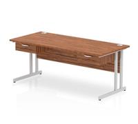 Impulse 1800x800 Desk Walnut/Silver Cantilever 2x1 Drawer Fixed Peds