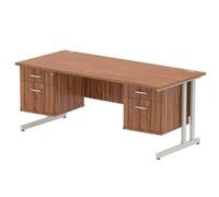 Impulse 1800x800 Desk Walnut Silver Cantilever Leg + 2x Fixed Pedestal