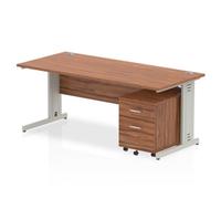 Impulse 1800x800 Desk Walnut Top Silver Cable Managed Leg+ Mobile Ped