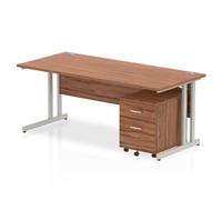 Impulse Bench 1800 X 800mm Straight Office Desk Walnut Top Silver Cantilever Leg