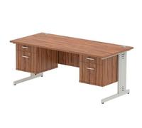 Impulse 1800x800 Desk Walnut Top Silver Leg + 2 Fixed Peds