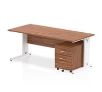 Impulse 1800x800 Desk Walnut Top White Cable Managed Leg+ Mobile Ped