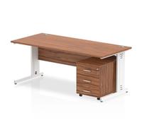 Impulse 1800x800 Desk Walnut Top White Cable Managed Leg + Mobile Ped