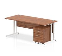 Impulse Bench 1800 X 800mm Straight Office Desk Walnut Top White Cantilever Leg