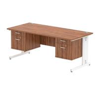 Impulse Bench 1800 X 800mm Straight Office Desk Walnut Top White Cable Managed L