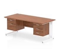 Dynamic Rectangular Office Desk Walnut MFC Cable Managed Cantilever Leg White Frame Impulse 1 x 2 Drawer 1 x 3 Drawer Fixed Ped 1800 x 800 x 730mm