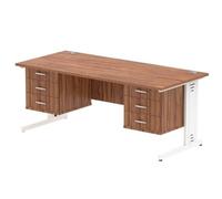 Impulse 1800x800 Desk Walnut White Cable Managed + 2x Fixed Pedestal
