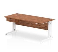 Impulse 1800x800 Desk Walnut/White Cable Managed 2x1 Drawer Fixed Peds
