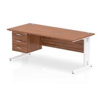 Impulse Bench 1800 X 800mm Straight Office Desk Walnut Top White Cable Managed L